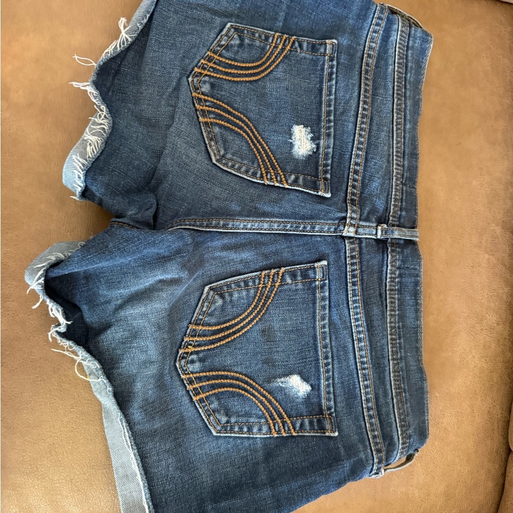 Hollister Blue Jean Shorts with Tan Stitching